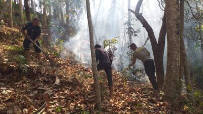 Babinsa dan Warga Mareje Berjibaku Padamkan Kebakaran Hutan